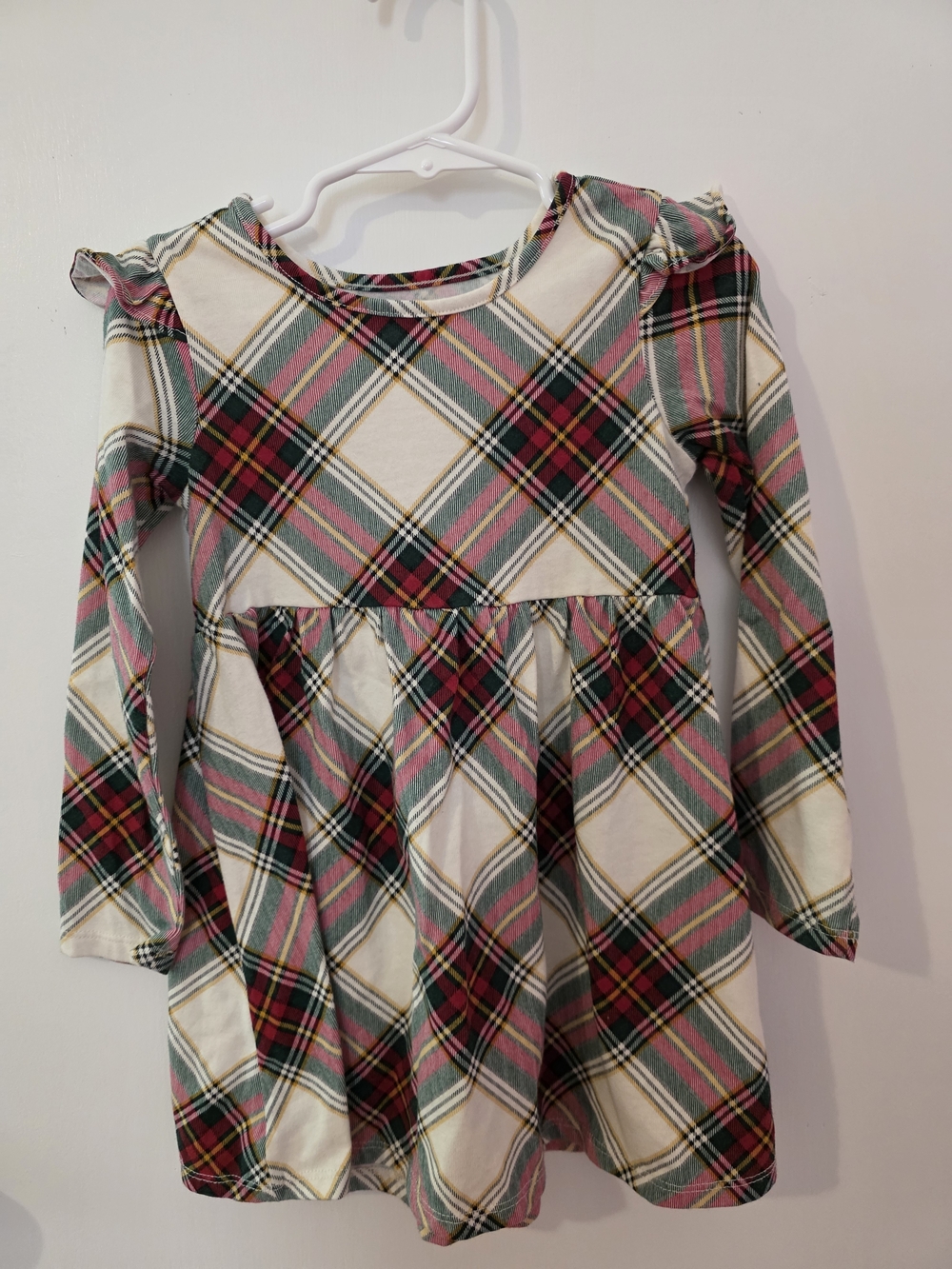 The Children's Place Pink Green Plaid Long-Sleeve Dress